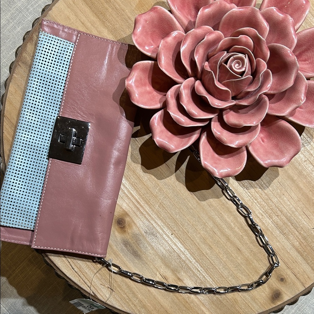 NWT Cindy Says Couture Deadstock Pink Blue Leather Lazor Cut Turnlock Bag